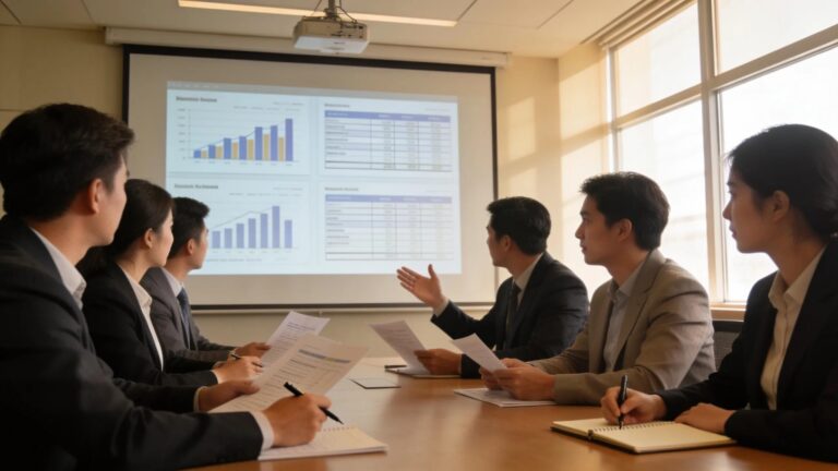 Professionals discussing separate financial statements in a collaborative business meeting, highlighting the importance of financial oversight