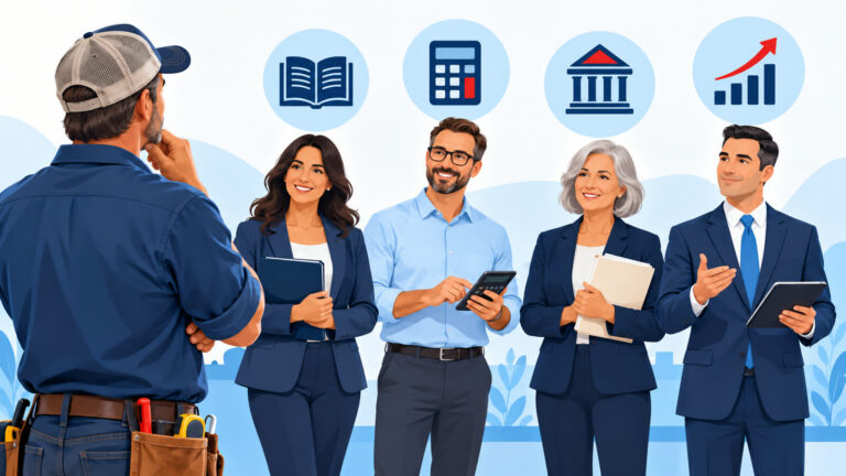 Illustration of a bookkeeper, accountant, CPA and CFO with a service business owner